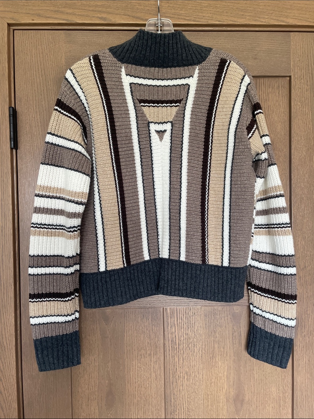 CAbi Striped Shawl Collar Cardigan in Charcoal, Cream & Taupe Size S - Picture 3 of 9